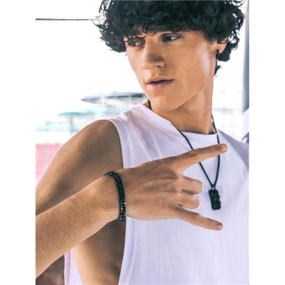 Stainless Black Link Chain Bracelet for Men 7.4/8.2/9 Inch Length Jewelry - Picture 3 of 6